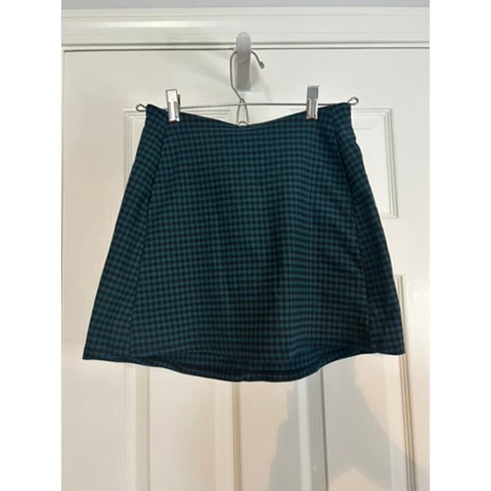 Altar’d State Gingham A-Line Mini Skirt Teal Black Plaid Women’s Size Small